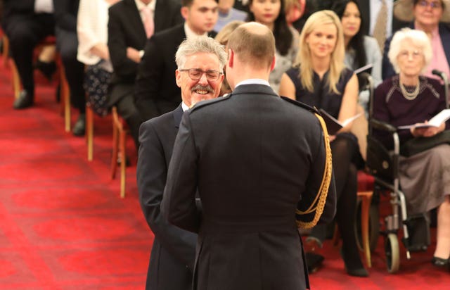 Griff Rhys Jones and the Duke of Cambridge during the Buckingham Palace ceremony