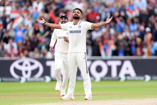 India's Akash Deep (right) celebrates after taking the final wicket 