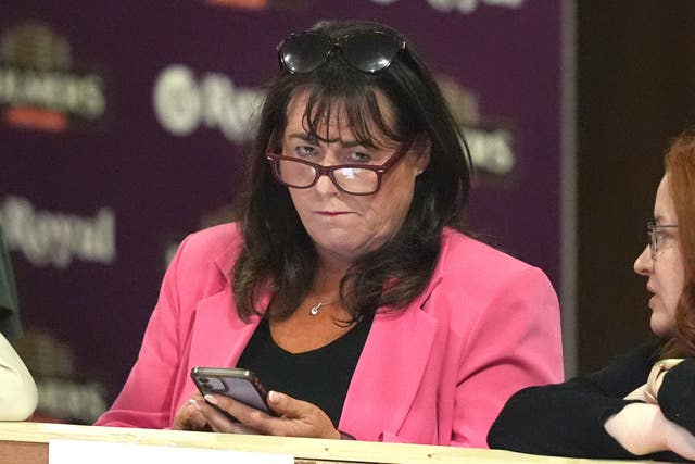 Michelle Gildernew from Sinn Fein listens to the results at TF Royal Theatre in Castlebar