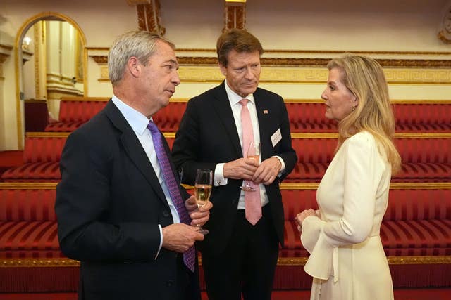 Reform UK leader Nigel Farage and Reform UK deputy leader Richard Tice speaking to the Duchess of Edinburgh. 