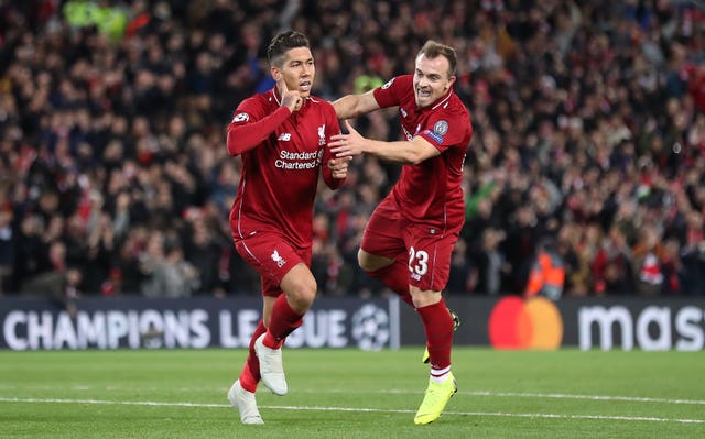 Shaqiri (right) played in the 4-0 win against Red Star at Anfield last month (Martin Rickett/PA).