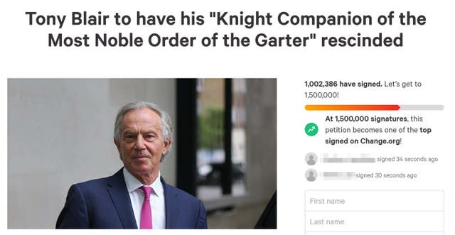 Tony Blair knighthood petition