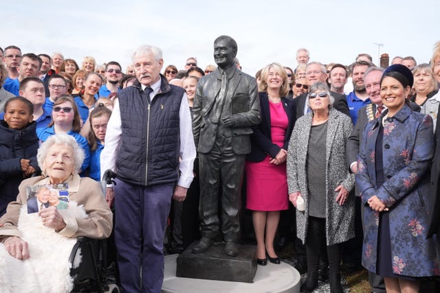 A statue of Sir David Amess is unveiled on Chalkwell seafront in Southend