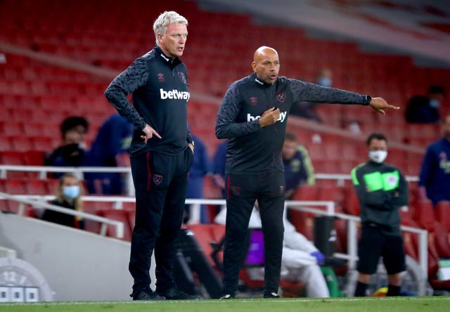 West Ham manager David Moyes, left, rued his side's missed chances at Arsenal