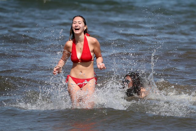 Beach users on Portobello beach