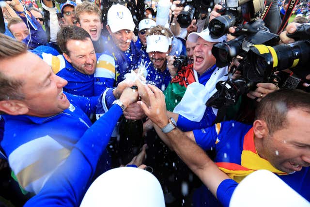 Europe celebrate after winning the 40th Ryder Cup at Gleneagles in 2014