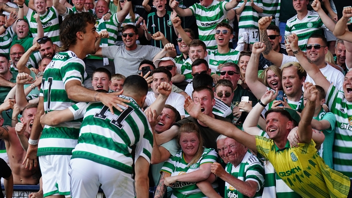 Celtic’s Jota (left) celebrates with the fans after scoring their side’s third goal during the Scottish Cup final at Hampden Park, Glasgow. Picture date: Saturday June 3, 2023.