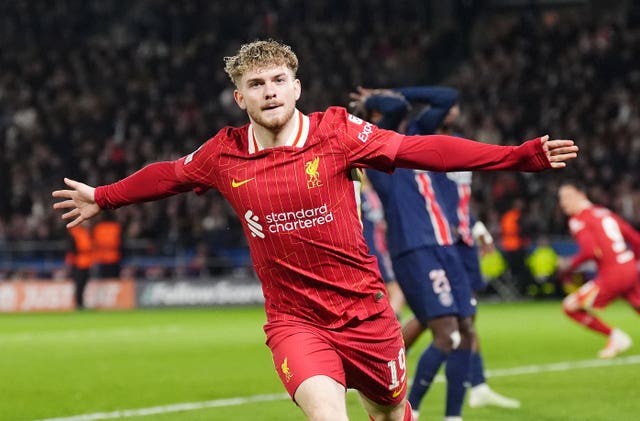 Harvey Elliott celebrates his goal in Paris