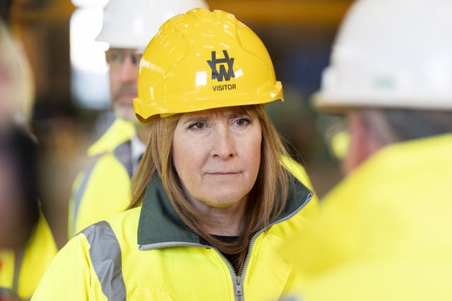 Sarah Jones during a visit to Harland and Wolff