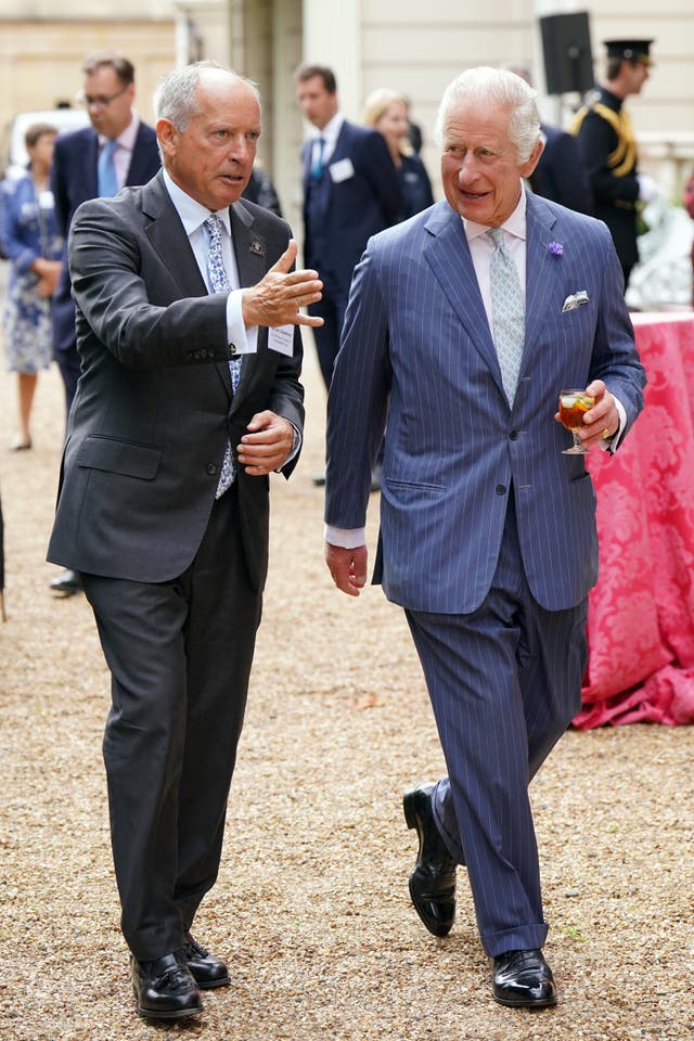 The King and Sir Ian Cheshire during a reception at Clarence House, London, to celebrate four decades of the Prince of Wales’s Charitable Fund 