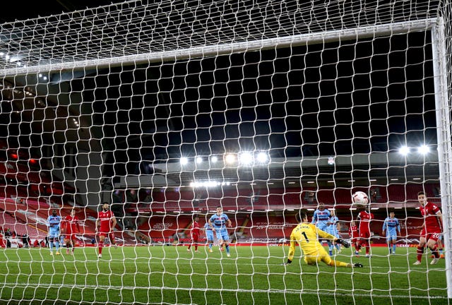 Diogo Jota, right, scores Liverpool's winner against West Ham to extend his side's unbeaten home record