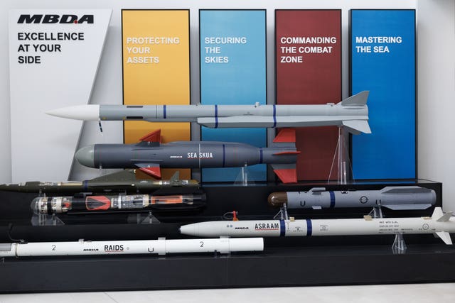 A missile display in the reception area at the factory