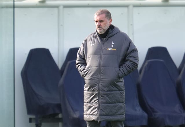 Tottenham Hotspur manager Ange Postecoglou during a training session at the Tottenham Hotspur Training Centre, London. 