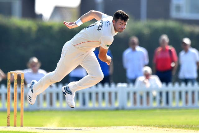 James Anderson bowls during day one of Lancashire's 2nd XI match against Durham