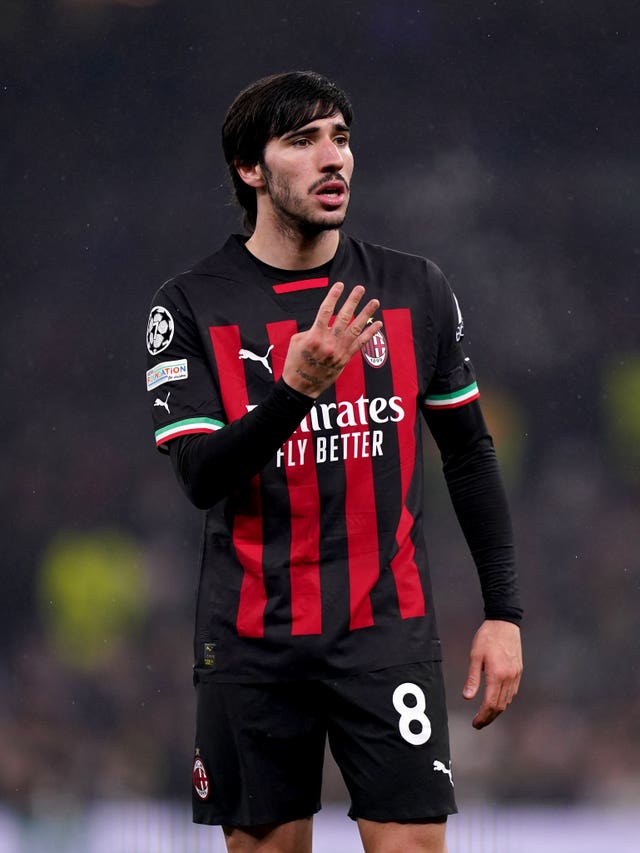 AC Milan’s Sandro Tonali during a Champions League round of 16 match at Tottenham