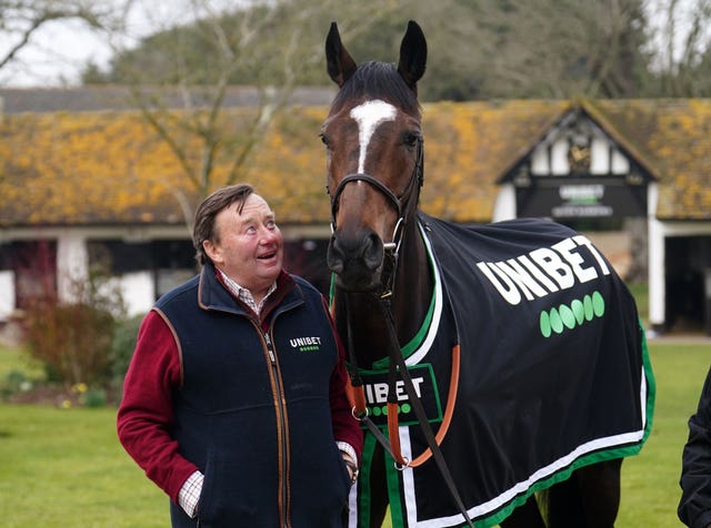 Trainer Nicky Henderson and Jonbon during a visit to Nicky Henderson’s stables at Seven Barrows in Lambourn