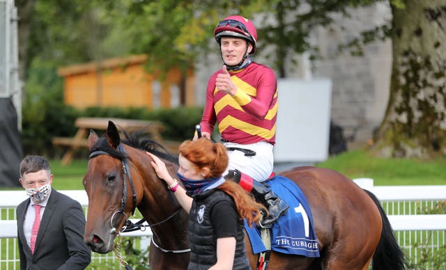 Declan McDonogh and Agartha after winning the Debutante Stakes 