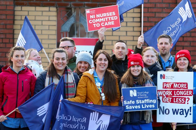 Nurses and supporters on the picket line at Belfast’s Royal Victoria Hospital 