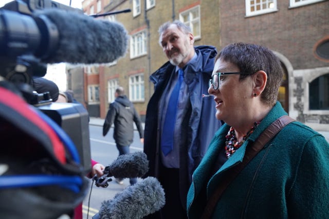 Kevin Courtney and Mary Bousted, joint general secretaries of the National Education Union, speak to the media outside the Department for Education in London, before last-ditch talks with Education Secretary Gillian Keegan