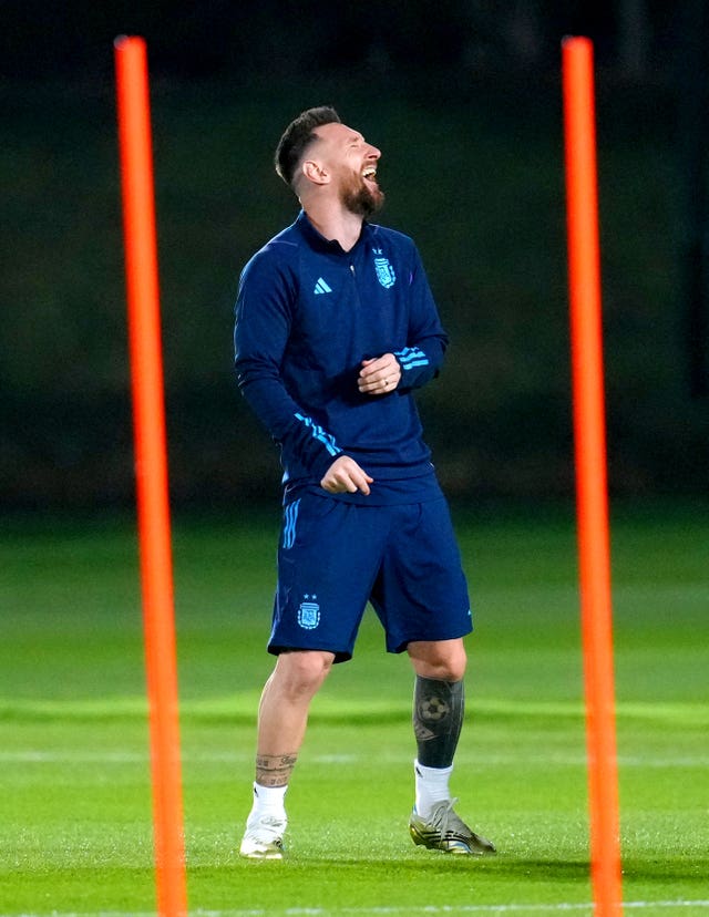 Messi looking relaxed during an Argentina training session in Qatar on Monday (Nick Potts/PA).