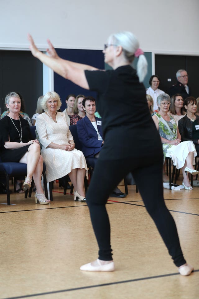 Camilla watching Silver Swans dancers during an active elderly engagement at the Salvation Army Centre in Christchurch, New Zealand. Chris Jackson/PA Wire