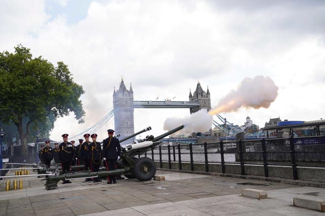Members of the Honourable Artillery Company fire a Gun Salute at the Tower of London