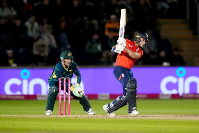 Jacob Bethell bats for England in a T20 against Australia