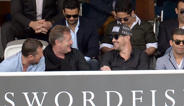 Piers Morgan and Kevin Pietersen in the stands during day four of the Investec Test match at Lord’s Cricket Ground, London