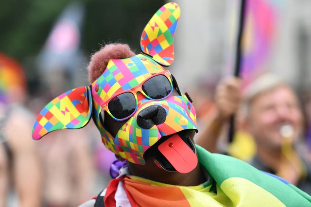 A reveller in costume during the Pride in London Parade