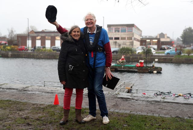 Major Mick celebrates with his wife Sally (Andrew Matthews/PA)