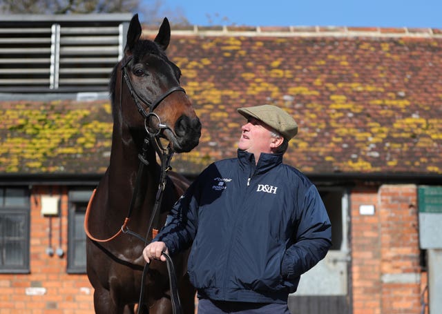 Paul Nicholls with Frodon at his Ditcheat base