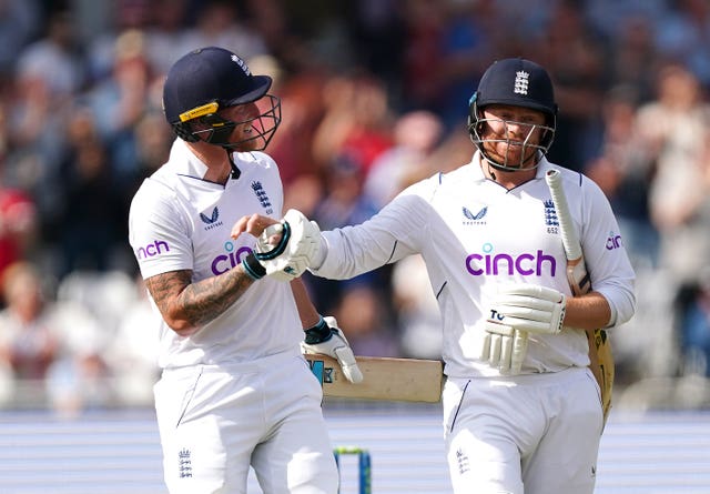 Jonny Bairstow is congratulated by Ben Stokes after being caught out for 136 on the final day against New Zealand at Trent Bridge