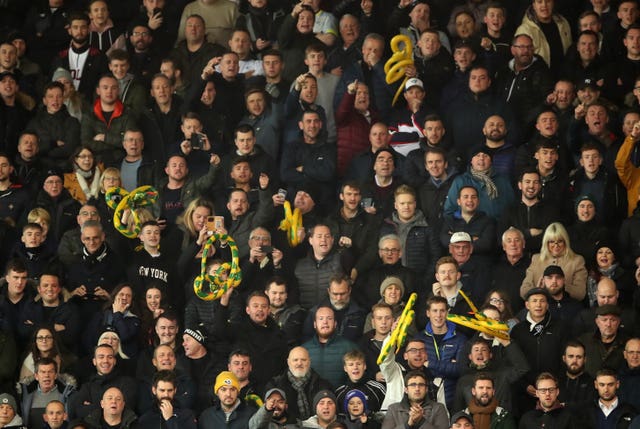Derby fans waved plastic snakes at former boss Gary Rowett during their side's game at the bet365 Stadium in November 