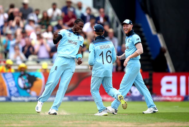 Jofra Archer, left, bowled the super over in the World Cup final (Nick Potts/PA)