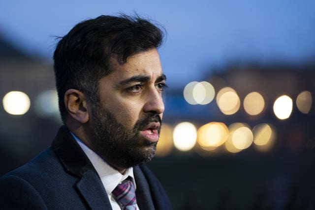 Humza Yousaf speaking to broadcast cameras