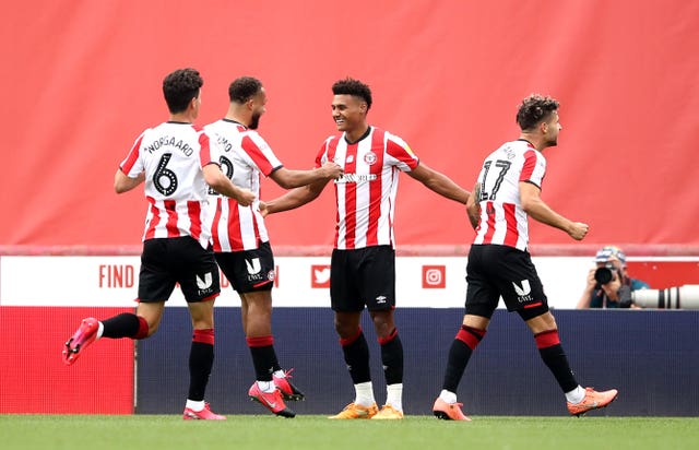 Brentford’s Ollie Watkins (second right) has scored 25 league goals this season (Tim Goode/PA).