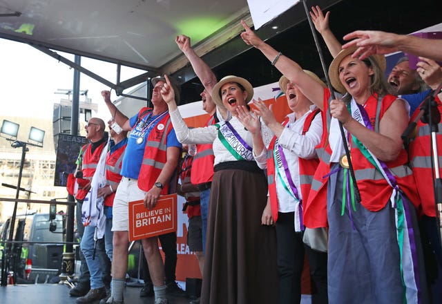 March to Leave protesters take to the stage in Parliament Square