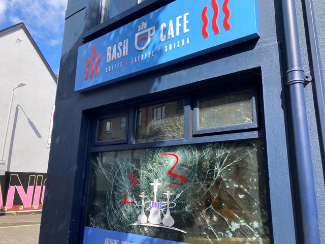 The Bash Cafe on Donegall Road in south Belfast, which was burned following violent disorder