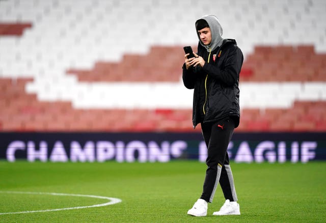 Lens Abdukodir Khusanov during a stadium walk at the Emirates Stadium (John Walton/PA)