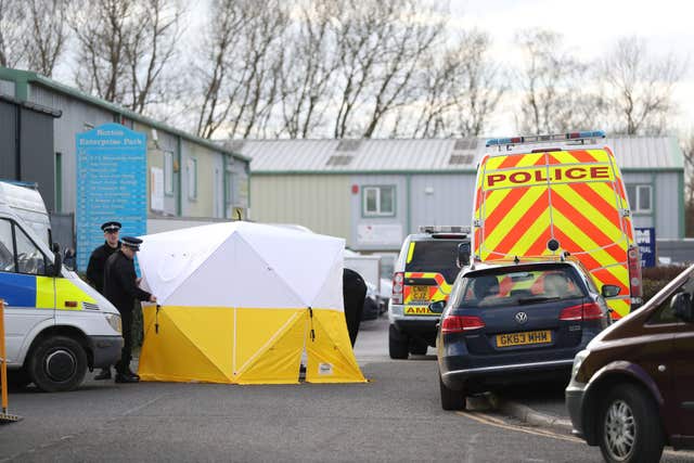 Emergency personnel at the Ashley Wood Recovery Centre in Salisbury as the investigation into the suspected nerve agent attack on Russian double agent Sergei Skripal continues (Andrew Matthews/PA)