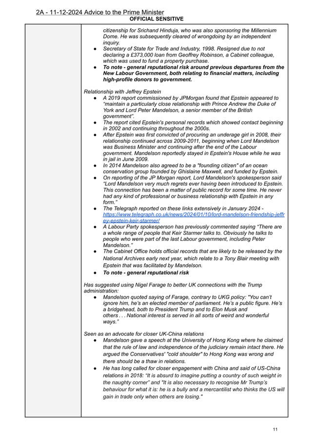 Lord Peter Mandelson – Epstein files scandal