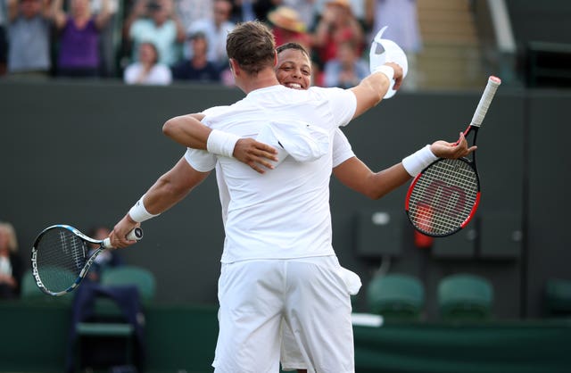 Jay Clarke and Marcus Willis celebrate their doubles victory over the defending champions last year