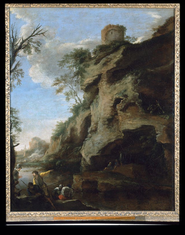 A Rocky Coast, with Soldiers Studying a Plan, c1640s, by Salvator Rosa
