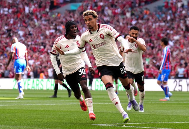 Hugo Ekitike (centre) celebrates scoring Liverpool's opener