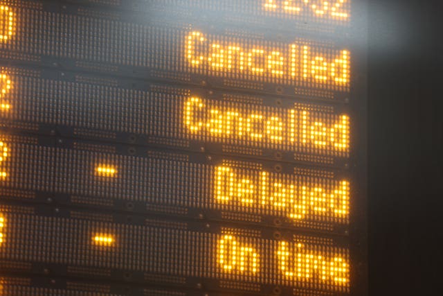 Rail cancellations seen on a board