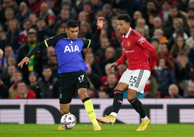 Jadon Sancho (right) in action for United (Nick Potts/PA).