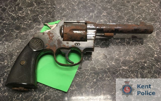 A Colt New Service .445 calibre revolver handed in as part of the firearms surrender initiative (Kent Police/PA)