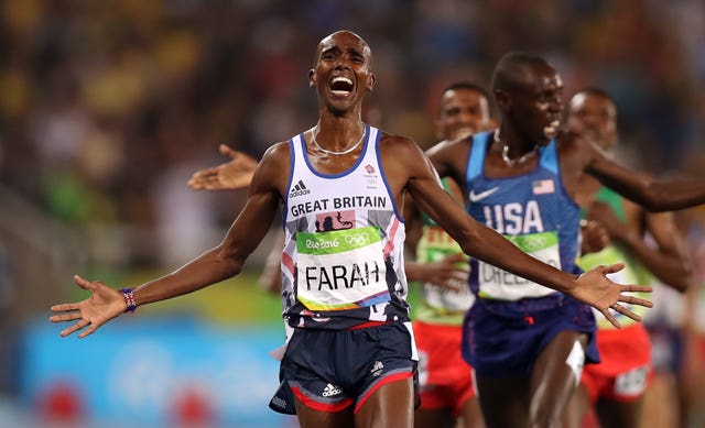 Farah celebrates winning 5,000m gold at Rio 2016 