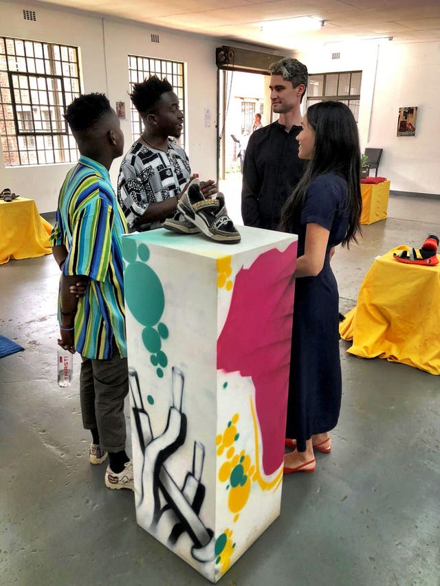 The Duchess of Sussex visiting Victoria Yards, a regeneration project that is home to design studios, art galleries and a popular monthly food market in Johannesburg, South Africa 