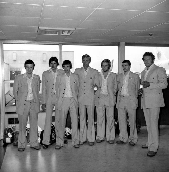 David Wilkie (second left) with fellow British medallists from the 1976 Olympics
